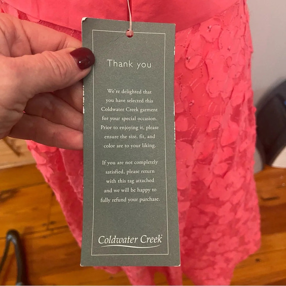 Coldwater Creek Pink Lace Overlay Dress Size 14 Lined Tie Waist Party Shower Fun - Picture 10 of 16